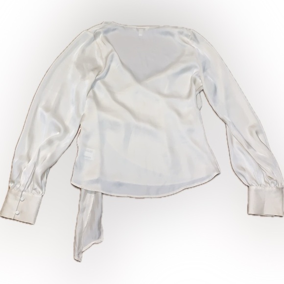 Express Silky Cream Wrap V Neck Peasant Sleeve Blouse Shirt Formal Office XS - Picture 11 of 13